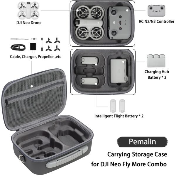 Pemalin Neo Case, Portable Hard Storage Neo Travel Shoulder Bag for DJI Neo Fly More Combo Drone and Accessories (Grey) - Image 6