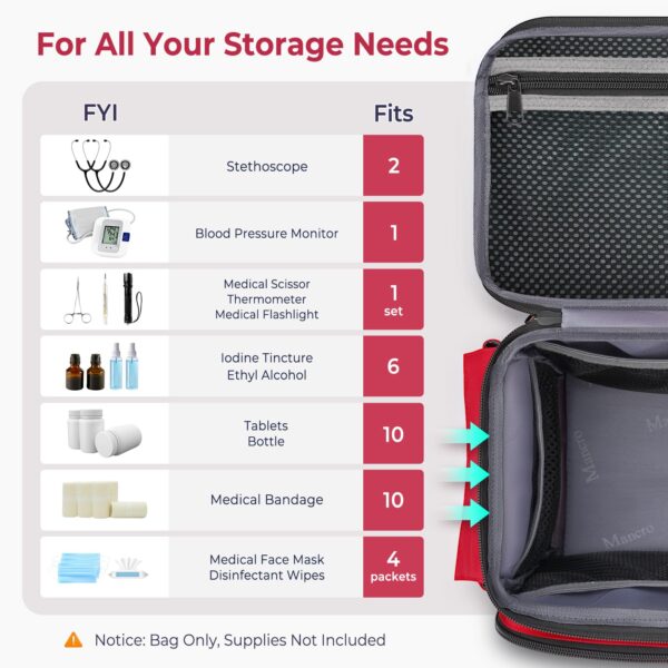 Mancro First Aid Bags Empty, Medical Travel Bag with Multi Pockets, Pill Bottle Organizer for Travel, Home Storage, Trauma Bag for EMT, Nurses, Doctor, Emergency Bag for Medicine, Medical Supplies - Image 9