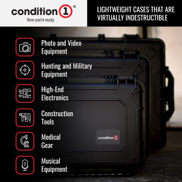 Condition 1 20" Large Waterproof Protective Hard Case with Foam, Model 253, Watertight IP67 Dust Proof and Shock Proof TSA Friendly Portable, Made in USA, 20.16"x16.85"x8.37" Black - Image 4