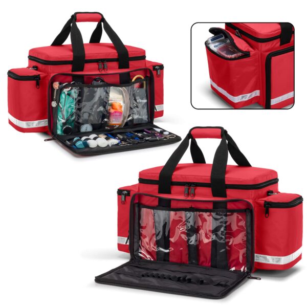 Trunab Emergency Responder Trauma Bag Empty, Professional First Aid Kits Storage Medical Bag with Inner Dividers and No-Scratch Bottom, Ideal for EMT, EMS, Paramedics, Red, Bag ONLY - Image 6