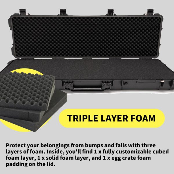 Koah 53" Inch Weatherproof Protective Roller Rifle Hard Case with Customizable Foam, Pressure Valve, and Lock Fittings (Black) - Image 5