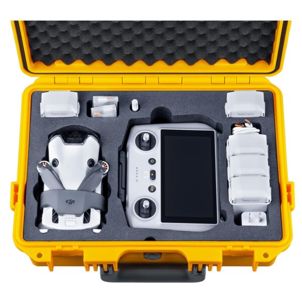 Lykus Titan MM410 Waterproof Hard Case (Yellow) for DJI Mini 4 Pro/Mini 3/Pro and DJI RC 2/RC/RC-N2/N1, Support 7 batteries and RC lanyard [CASE ONLY]