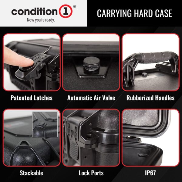 Condition 1 16" Medium Hard Case Lockable Storage Box, Model 179, Waterproof Travel Plastic Case, Protective Luggage for Camera, Tactical Gear IP67, Made in USA, 16"x13"x6.86" Black - Image 3