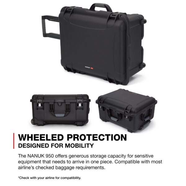 Nanuk 950 Waterproof Hard Case with Wheels and Padded Divider - Black - Image 3
