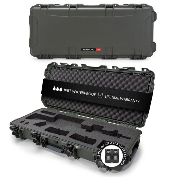 Nanuk 985 Hard Case 40” with Wheels & Custom Fit Foam Insert, IP67 Waterproof & Crushproof, Rugged Construction for Ultimate Protection, Made in Canada – Olive (39.7” x 17.3” x 6.6”)