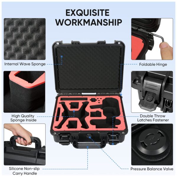 Protective hard case with foam interior, secure latches.