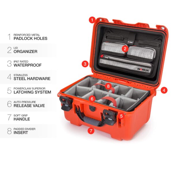 Nanuk 918 Waterproof Carry-on Hard Case with Lid Organizer and Padded Divider - Orange - Image 3