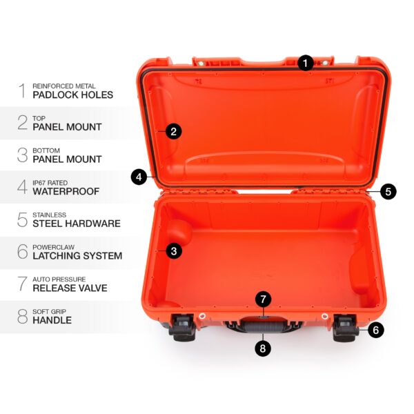Wheeled Series 935 Lightweight NK-7 Resin Waterproof Protective Case for DSLR Camera, 3 Lenses, Flash, Orange - Image 5
