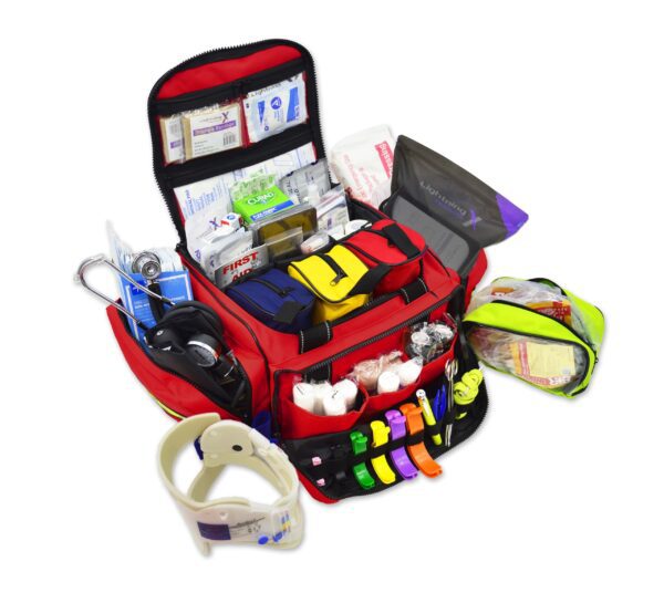 Lightning X Extra Large Medic First Responder EMT Trauma Bag Stocked w/Fill Kit C - RED