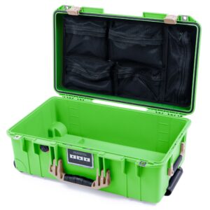 ColorCase Pelican Air 1535 Carry-on Case Lime Green - Medium Size Waterproof Case with Mesh Lid Organizer Only - Desert Tan Handles Latches