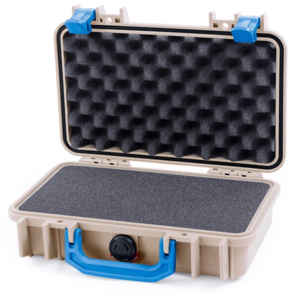ColorCase Pelican Protector 1170 Case Desert Tan - Small Size Waterproof Case with Pick & Pluck Foam & Convoluted Lid Foam - Blue Latches