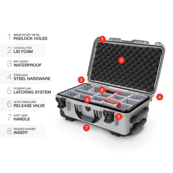 Nanuk Wheeled Series 935 Lightweight NK-7 Resin Waterproof Protective Case and Padded Divider - Silver - Image 6
