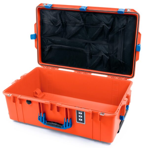 Pelican 1595 Case by ColorCase - Orange - Large Sized Waterproof Case with Mesh Lid Organizer - Blue Handles & Latches