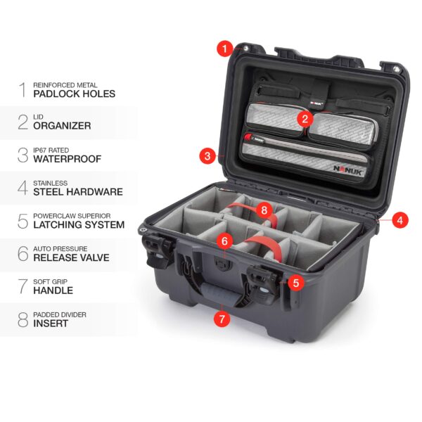 Nanuk 918 Waterproof Carry-on Hard Case with Lid Organizer and Padded Divider - Graphite - Image 3