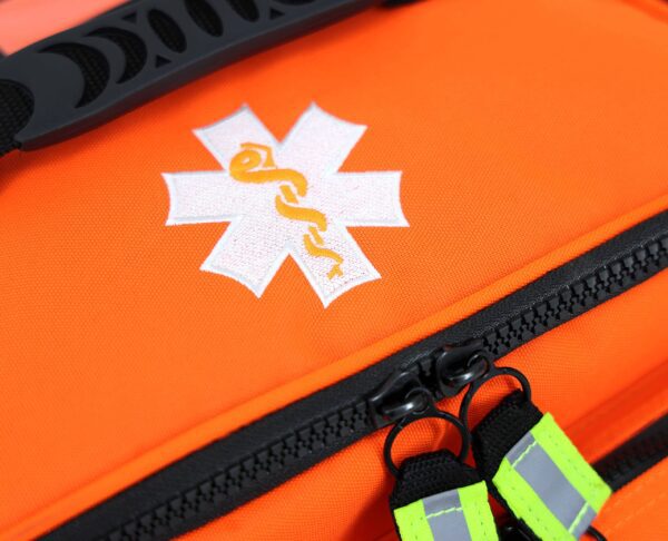 Lightning X Medium First Responder EMT Bag | LXMB25 | w/Reflective, Shoulder Strap & Zippered Compartments for First Aid + Trauma Supplies - Orange - Image 4