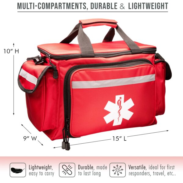 NOVAMEDIC Professional Red Empty Trauma First Aid Medical Bag, 15"x10"x9", Multi Compartment First Responder Carrier for EMT, Paramedics, Emergency and Medical Supplies Kit - Image 3