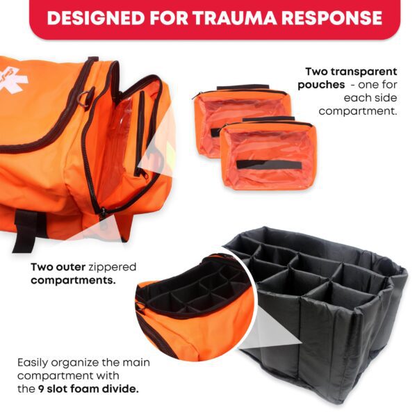 Ever Ready First Aid Filled Large Medic First Responder EMT Trauma Bag, Stocked First Aid Trauma Kit (Orange) - Image 5