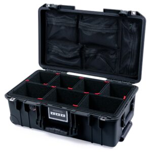 Pelican Air 1535 Carry-on Case by ColorCase - Black - Medium Size Waterproof Case with TrekPak Divider System Mesh Lid Organizer - Black Handles Latches