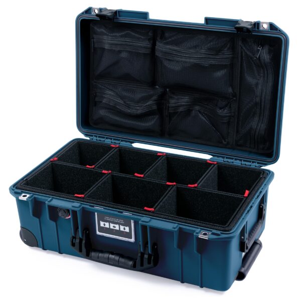 Pelican Air 1535 Carry-on Case by ColorCase - Deep Pacific Blue - Medium Size Waterproof Case with TrekPak Divider System & Mesh Lid Organizer - Black Handles & Latches