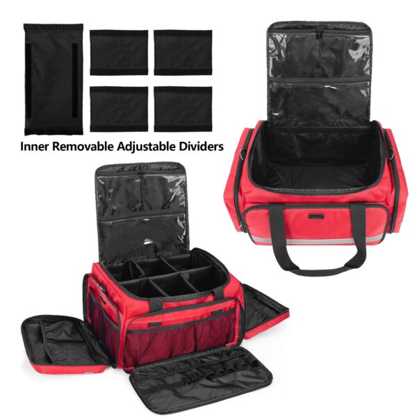 Trunab First Responder Bag Empty, Professional Medical Supplies Bag First Aid Kits Bag with Inner Dividers for Home Health Nurse, Community Care, EMT, EMS, Bag Only, Red - Patented Design - Image 6