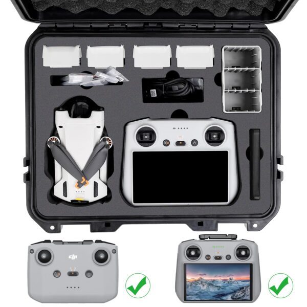 Hard Case for DJI Mini 3 Pro Drone - Waterproof Carrying Case for DJI Mini 3 Pro with Strap Fit for 8 Batteries, DJI RC Smart Controller, Charging Hub, ND Filter Case, Propellers