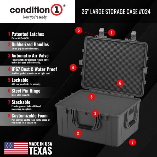 Condition 1 25" Large Heavy-Duty Protective Waterproof Hard Case Model 024, Portable Storage Box with Customizable Foam, Camera, Tool, Hunting, Made in USA, 24.27"x19.40"x13.57" Gun Metal Gray - Image 5