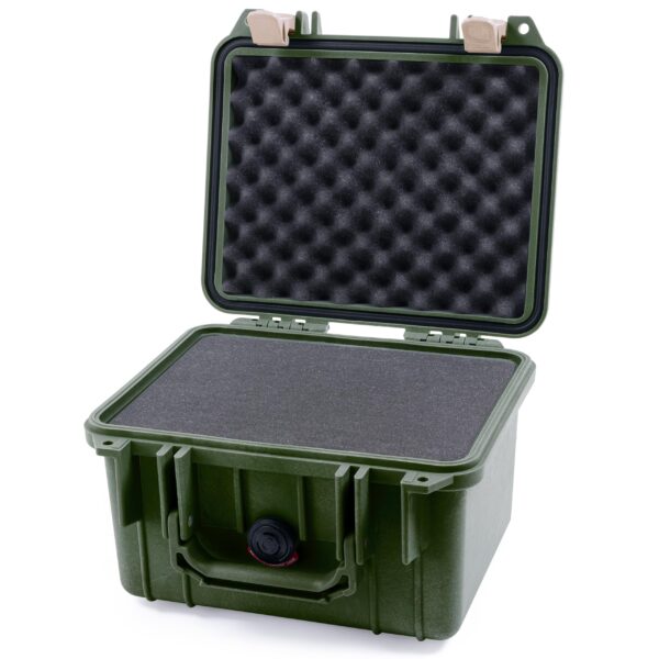 ColorCase Pelican Protector 1300 Case OD Green - Small Size Waterproof Case with Pick & Pluck Foam & Convoluted Lid Foam - Desert Tan Latches - Image 3