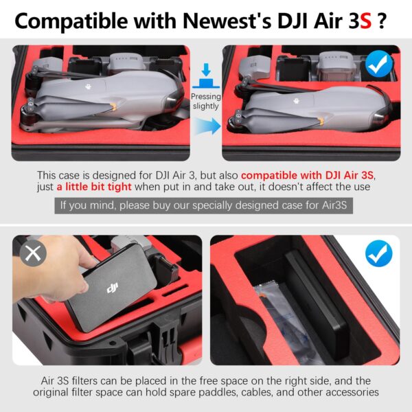 FPVtosky Hard Case for DJI Air 3S/Air 3 Drone/Fly More Combo, Waterproof Air 3S Hard Shell Carrying Case Accessories, Compatible with DJI RC2/ RC-N2/ RC Pro, Up to 8 Batteries - Image 8