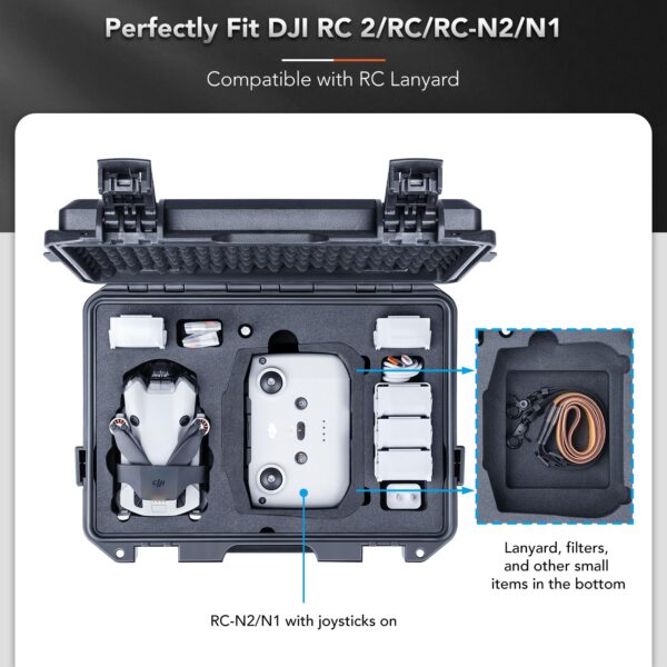 Lykus Titan MM410 Waterproof Hard Case for DJI Mini 4 Pro/Mini 3/Pro and RC2/RC/RC-N2/N1, Black with Shoulder Strap, Support 7 batteries and RC lanyard [CASE ONLY] - Image 8