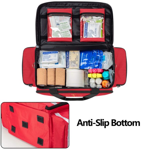 Trunab Emergency Responder Trauma Bag Empty, Professional First Aid Kits Storage Medical Bag with Inner Dividers and No-Scratch Bottom, Ideal for EMT, EMS, Paramedics, Red, Bag ONLY - Image 5