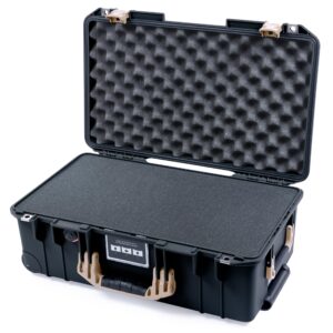 Pelican Air 1535 Carry-on Case by ColorCase - Black - Medium Size Waterproof Case with Pick Pluck Foam Convoluted Lid Foam - Desert Tan Handles Latches