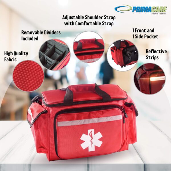 Primacare KB-1088 EMT First Responder Trauma Bag | Empty Deluxe EMS Shoulder Bag | Professional First Aid Kit Bag with 4 Large Compartments for Emergency Medical Supplies - Image 4