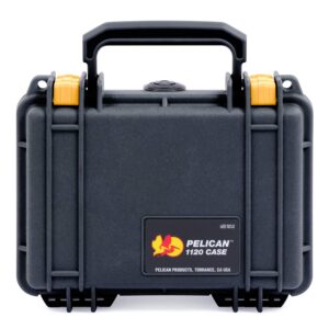 ColorCase Pelican Protector 1120 Case Black - Small Size Waterproof Case with Pick Pluck Foam Convoluted Lid Foam - Yellow Latches