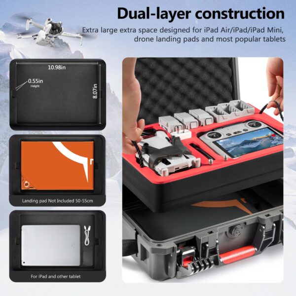 STARTRC PHOTO Mini 4 Pro Case Dual Layer, Waterproof Crash Resistant Carrying Case for DJI Mini 4 Pro/Mini 3 /Mini 3 Pro Accessories, For DJI RC 2/RC-N2 Controller,Battery Charger Hub - Image 5