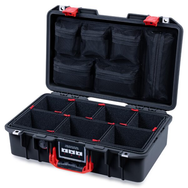 Pelican Air 1485 Case by ColorCase - Black - Medium Size Waterproof with TrekPak Divider System & Mesh Lid Organizer - Red Handles & Latches - Image 4