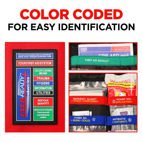 Ever-Ready Industries Outdoor Protection and Workplace First Aid Kit - Emergency Medical and Trauma Kit- Color Coded, Essential Trauma Items, Durable and Portable - 196 Pieces - Image 5