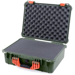 ColorCase Pelican 1520 Case OD Green - Medium Size Waterproof Case with Pick Pluck Foam Set Convoluted Lid Foam - Orange Handles Latches