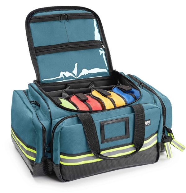 Scherber Fully-Stocked First Responder Professional Advanced EMT/EMS Trauma Kit | HSA/FSA Approved | Reflective Bag w/10+ Compartments, Zippered Pockets & 250+ First Aid Supplies (Blue) - Image 6