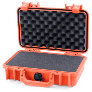 ColorCase Pelican Protector 1170 Case Orange - Small Size Waterproof Case with Pick Pluck Foam Convoluted Lid Foam - Orange Latches