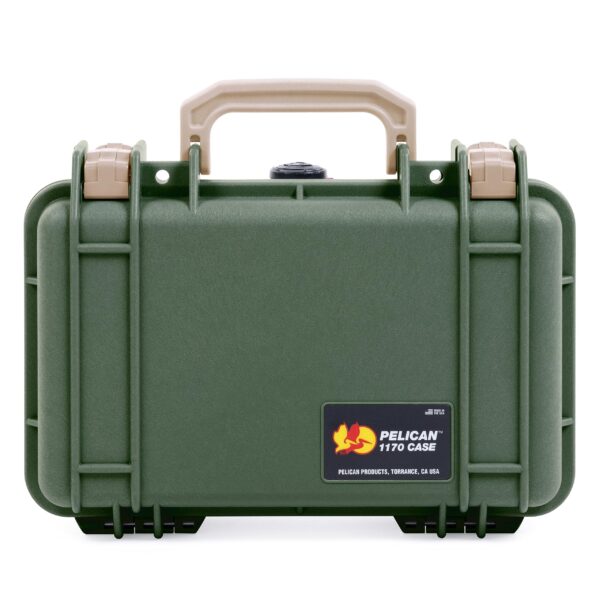 Pelican Protector 1170 Case by ColorCase - OD Green - Small Size Waterproof Case (Case Only) - Desert Tan Latches - Image 4