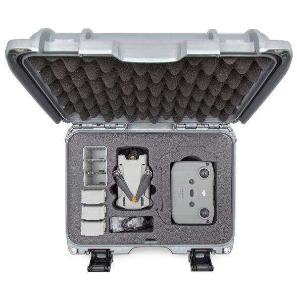 Nanuk 915 Waterproof Hard Case with Custom Insert for DJI Mini 3 or Mini 3 PRO, Fly More Package and RC-N1 or RC Remote - Silver - Image 4