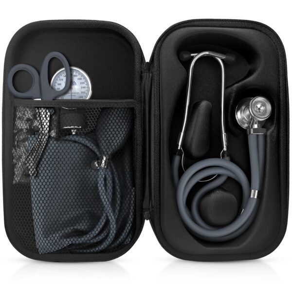 ASA TECHMED Medical Starter Kit - Stethoscope, Durable Blood Pressure Monitor, and EMT Shears and Protective Carrying Case Ideal for Healthcare Professionals, Gray