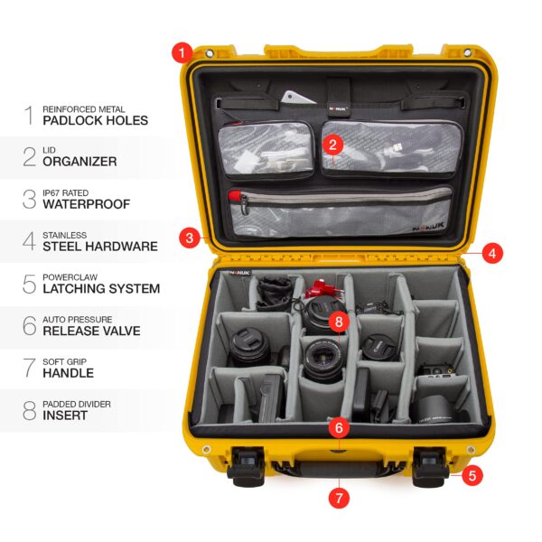 Nanuk 933 Waterproof Hard Case with Lid Organizer and Padded Divider - Yellow (933-6004) - Image 3