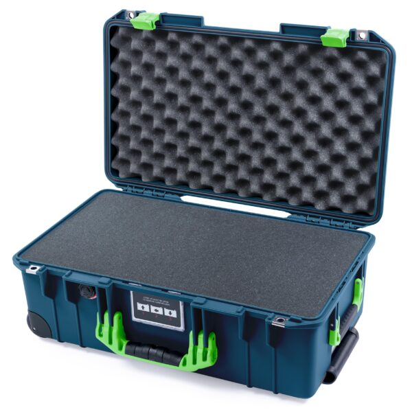 ColorCase Pelican Air 1535 Carry-on Case Deep Pacific Blue - Medium Size Waterproof Case with Pick Pluck Foam Convoluted Lid Foam - Lime Green Handles Latches