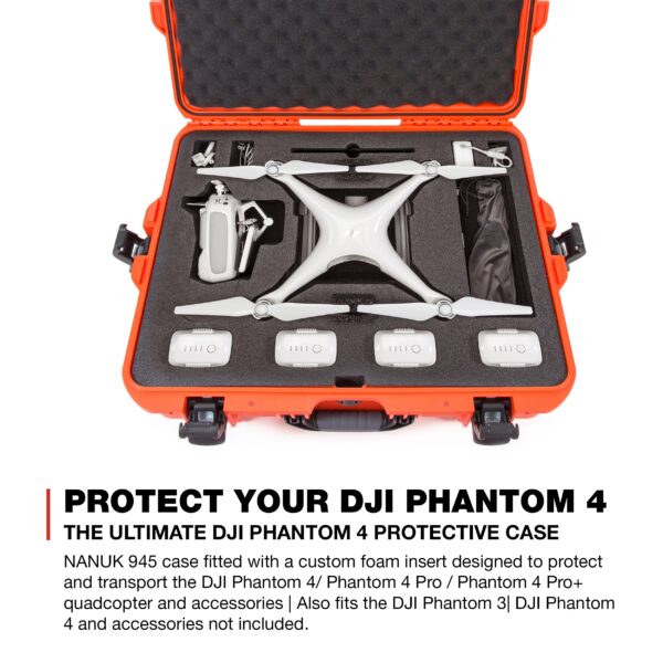 Nanuk DJI Drone Waterproof Hard Case with Custom Foam Insert for DJI Phantom 4/ Phantom 4 Pro (Pro+) / Advanced (Advanced+) & Phantom 3 - Orange - Image 6