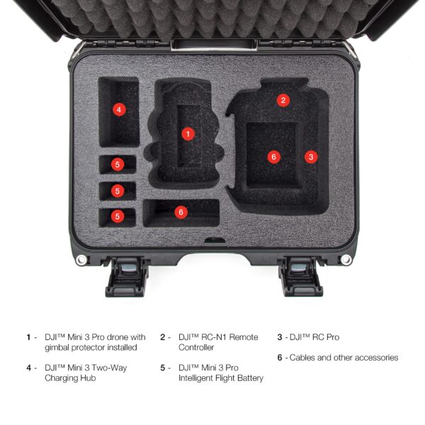 Nanuk 915 Waterproof Hard Case with Custom Insert for DJI Mini 3 or Mini 3 PRO, Fly More Package and RC-N1 or RC Remote - Black - Image 3