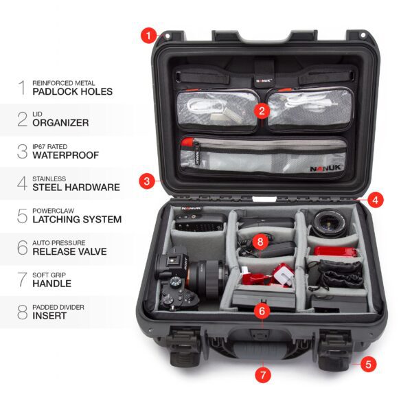Nanuk Medium Series 920 Lightweight NK-7 Resin Waterproof Hard Case with Lid Organizer and Padded Dividers, Graphite - Image 3