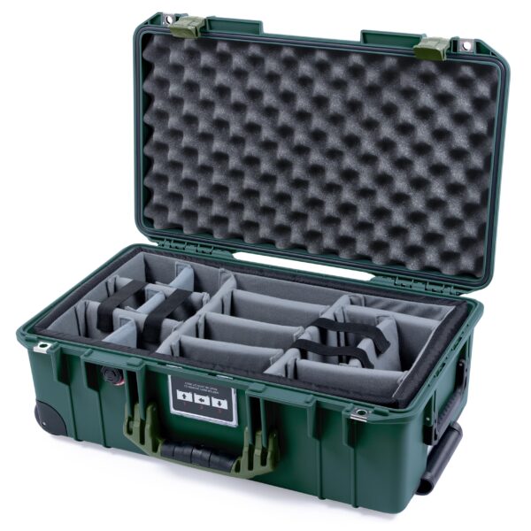 ColorCase Pelican Air 1535 Carry-on Case Trekking Green - Medium Size Waterproof Case with Gray Padded Microfiber Dividers & Convoluted Lid Foam - OD Green Handles & Latches