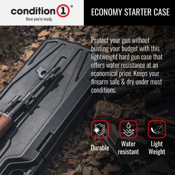 Condition 1 46” Rifle Gun Case, Hard Lockable Storage Box, Water Resistant Plastic Travel Case Model 628 For Tactical Gear, Protective Luggage, Made in USA, ‎46.62"x12.5"x3.81" Black - Image 4